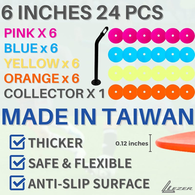 LEZER 6 Inch 8 Inch Flat Cones, Spot Markers, Soccer Cones, Field Court Markers, Sit Spots, Flat Discs, Soccer Training Equipment, Agility Practice, Football, Made in Taiwan - Image 2
